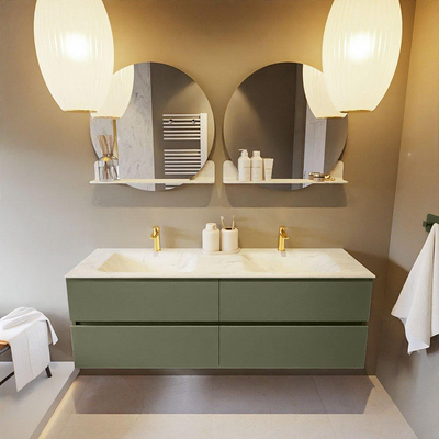 Mondiaz VICA-DLUX ensemble de meuble de salle de bain - 150cm - meuble sous-vasque armée - 4 tiroirs - lavabo encastré nuage double - 2 trous de robinet - version haute de 60cm - opalo