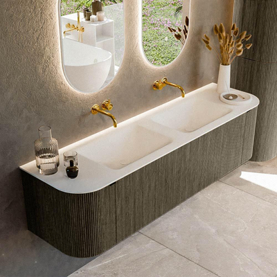 Mondiaz KURVE Ensemble de meuble salle de bain - 170x46x40cm - 1 tiroir - 2 portes - lavabo en solid surface - double - sans trou de robinet - Shadow