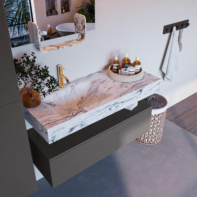 Mondiaz ALAN-DLUX Ensemble de meuble - 110cm - meuble Dark grey mat - 1 tiroir - Lavabo Cloud Glace suspendu - vasque Gauche - 1 trou de robinet