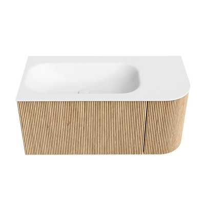 MONDIAZ KURVE 95cm Meuble salle de bain avec module 25 D - couleur Oak - 1 tiroir - 1 porte - vasque BIG SMALL gauche - sans trous de robinet - Talc