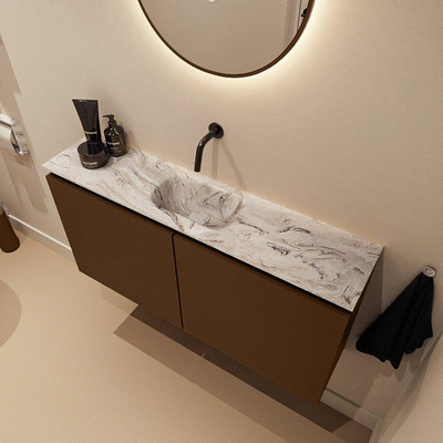 MONDIAZ TURE-DLUX Meuble WC 100 cm Rust. Lavabo EDEN Glace position milieu. Sans trou de robinet.