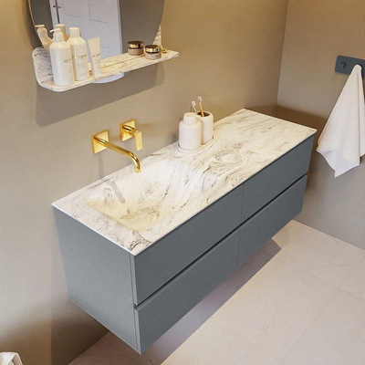 Mondiaz VICA-DLUX ensemble de meuble de salle de bain - 130cm - meuble sous-vasque plata - 4 tiroirs - lavabo encastrée cloud gauche - sans trous de robinet - version haute de 60cm - glace