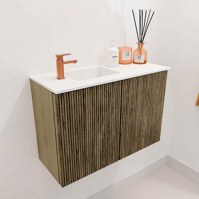 Mondiaz JOYA 60cm toiletmeubel - kleur Dusk - Wastafel FAYE positie Links 1 kraangat kleur Talc.