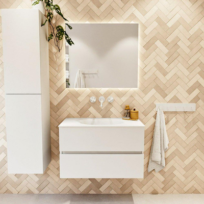 MONDIAZ VICA Meuble de salle de bains 80cm sous-meuble Talc 2 tiroirs. Lavabo MOON central sans trou de robinet, couleur Talc.