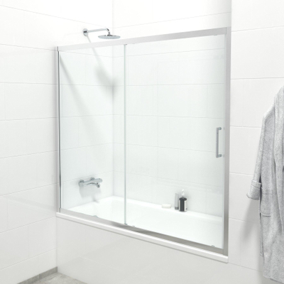 FugaFlow ID06 Quick Fit Pare baignoire - porte coulissante en 2 pièces - 170x150cm - verre de sécurité 6mm - anticalcaire - Chrome