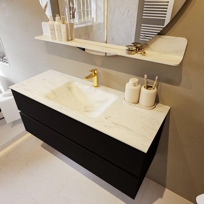 Mondiaz VICA-DLUX Ensemble de meuble de salle de bain - 120cm - meuble sous-vasque urban - 2 tiroirs - lavabo encastré cloud milieu - 1 trou de robinet - version haute de 60cm - opalo