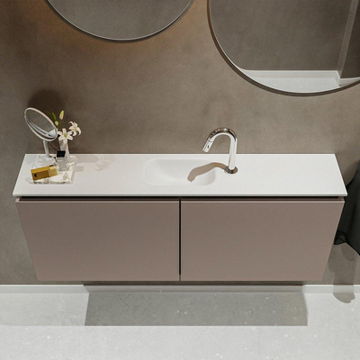 MONDIAZ TURE Fonteinset - 120x23x50cm - 1 kraangat - 2 deuren - smoke mat - Wasbak midden - Solid Surface Wit