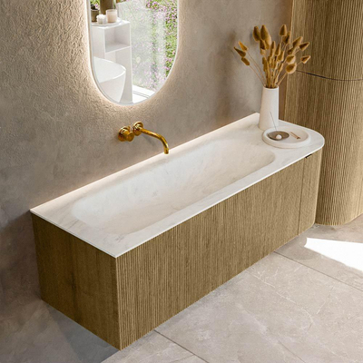 Mondiaz KURVE-DLUX Badkamermeubelset - 135x46x40cm - 1 lade - 1 deur - wastafel solid surface - links - zonder kraangat - Dusk