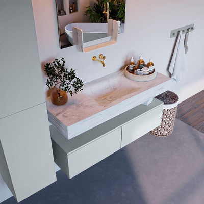 Mondiaz ALAN-DLUX Ensemble de meuble - 120cm - meuble Clay mat - 2 tiroirs - Lavabo Cloud Opalo suspendu - vasque Centre - 0 trous de robinet