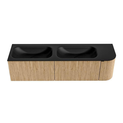 MONDIAZ KURVE 165cm meuble de salle de bains avec module 25 R couleur Chêne avec 2 tiroirs et 1 porte. Lavabo BIG SMALL double / gauche sans trou de robinet Urban.