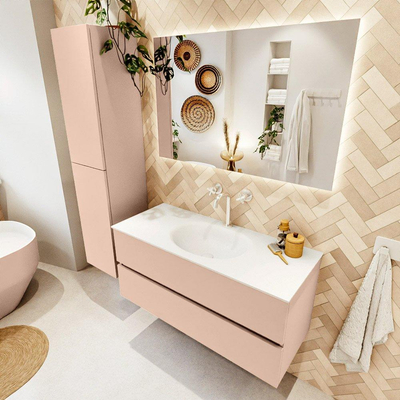 MONDIAZ VICA Ensemble meuble de salle de bains - 110cm - meuble bas rosee - 2 tiroirs - lavabo moon centré - 1 trou de robinet - version haute 60cm - talc