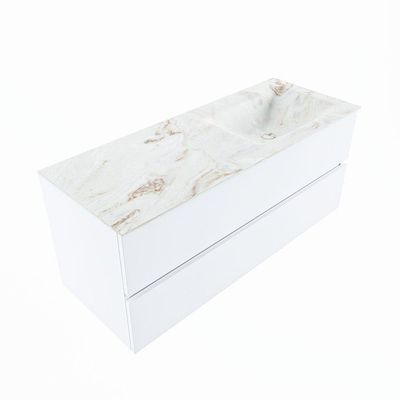 MONDIAZ VICA-DLUX Ensemble meuble de salle de bains - 120cm - meuble bas talc - 2 tiroirs - lavabo encastré cloud à droite - sans trous de robinetterie - version haute 60cm - frape