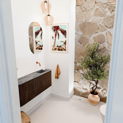 Mondiaz JOYA-DLUX 101.6cm toiletmeubel - ronding links kleur Walnut - Wastafel FAYE positie Rechts Zonder kraangat kleur Sombra.