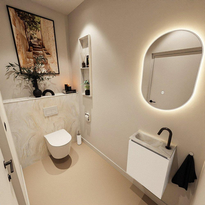 MONDIAZ TURE-DLUX Meuble toilette - 40cm - Talc - EDEN - vasque Ostra - position gauche - 1 trou de robinet