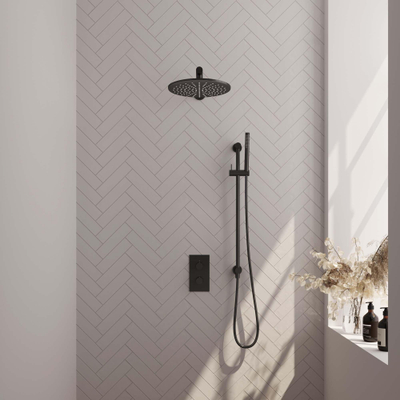 BRAUER Black Edition inbouw regendoucheset – Ø30 cm hoofddouche – 40 cm rechte wandarm – staafhanddouche – met omstel