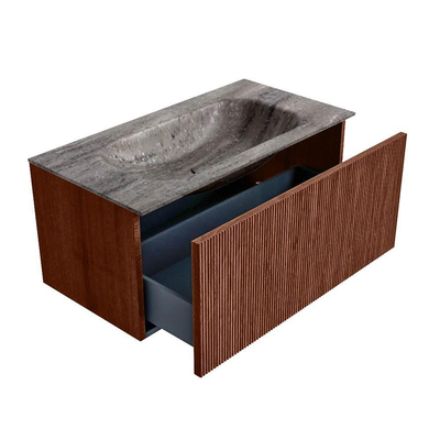 MONDIAZ KURVE-DLUX meuble de salle de bains 90cm couleur Ruby avec 1 tiroir et 0 portes. Lavabo BIG SMALL Milieu 1 trou de robinet Oza.