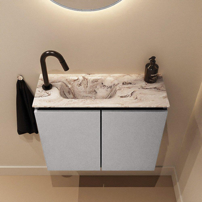 MONDIAZ TURE-DLUX Meuble toilette - 60cm - Plata - EDEN - vasque Glace - position gauche - 1 trou de robinet