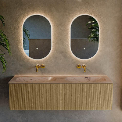 MONDIAZ KURVE-DLUX Meuble de salle de bains 150 cm couleur Dusk avec 2 tiroirs et 0 porte. Lavabo STOR SMALL Double sans trou de robinet Arena.