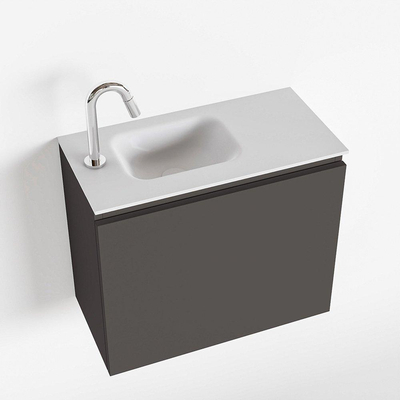 MONDIAZ OLAN Toiletmeubel 60x30x40cm met 1 kraangaten 1 lades dark grey mat Wastafel Lex links Solid Surface Wit