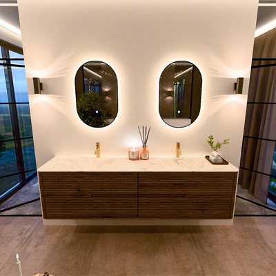 Mondiaz CIRO-DLUX Ensemble de meubles de salle de bains - 190x45x50cm - Plan vasque solid surface Ostra - 2 lavabos double - 2 trous de robinet - 4 tiroirs - Dusk