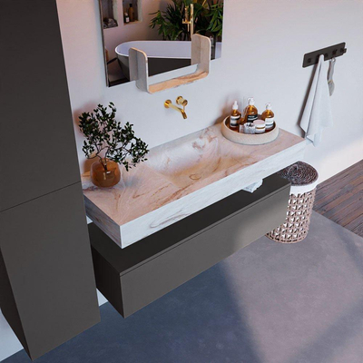 Mondiaz ALAN-DLUX Ensemble de meuble - 120cm - meuble Dark grey mat - 1 tiroir - Lavabo Cloud Frappe suspendu - vasque Centre - 0 trous de robinet