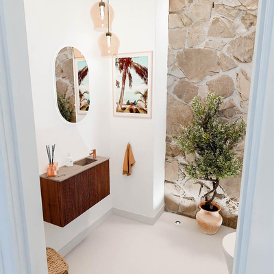 Mondiaz JOYA-DLUX 70cm toiletmeubel - kleur Ruby - Wastafel FAYE positie Rechts 1 kraangat kleur Arena.