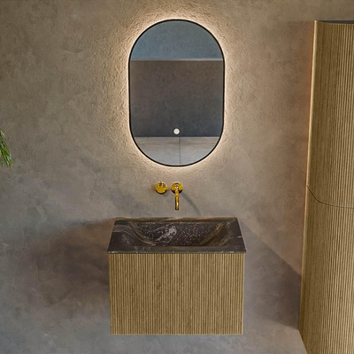 Mondiaz KURVE-DLUX Ensemble de meuble de salle de bains - 60x46x40cm - 1 tiroir - vasque solid surface - centrale - sans trou de robinet - Dusk