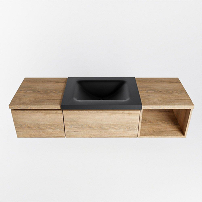 MONDIAZ BUKLA 140cm ensemble de meuble avec module ouvert 40 à droite couleur Chêne blanchi avec 2 tiroirs. Lavabo CLOUD centre 1 trou de robinet couleur Urbaine.