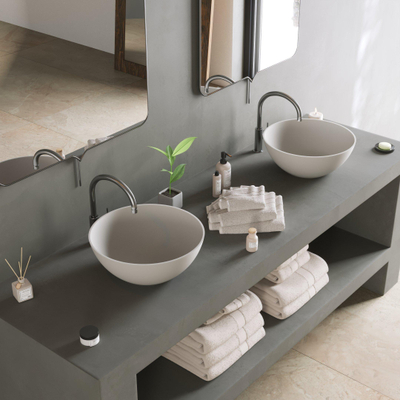 Ideavit Solidthin vasque à poser 39x39x14,5cm ronde 0 trous de robinet 1 cuve Solid surface blanc