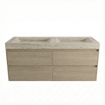 Forzalaqua Ibiza Badkamermeubelset - 140x50x70cm - 4 lades - travertin wastafel - zonder kraangat - steunenset - afvoerplug - smoke