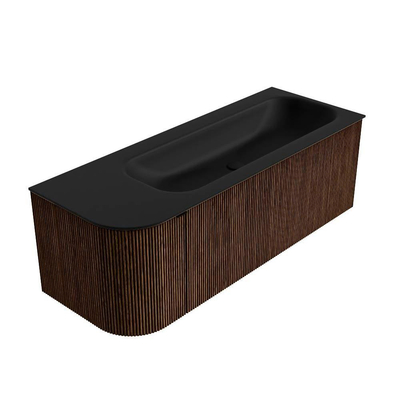 MONDIAZ KURVE 125cm meuble de salle de bains avec module 25 L couleur Walnut avec 1 tiroir et 1 porte. Lavabo BIG MEDIUM à droite 1 trou de robinet Urban.
