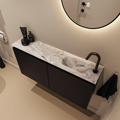 MONDIAZ TURE-DLUX Meuble toilette - 100cm - Urban - EDEN - vasque Glace - position droite - 1 trou de robinet