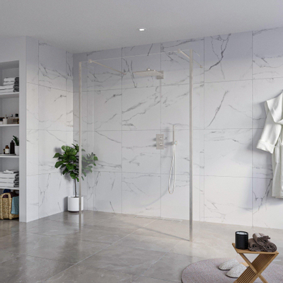Fortifura Galeria Vrijstaande Inloopdouche - 140x200cm - helder - antikalk - 8mm veiligheidsglas - 2 zijwanden 40cm - wandsteunen en hoekprofielen - PVD - geborsteld RVS