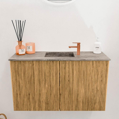 Mondiaz JOYA-DLUX Meuble de toilette 70cm - couleur Chêne - Vasque FAYE position Milieu 1 trou de robinet couleur Oza