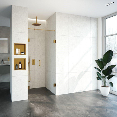 BRAUER Void nisdeur 2-delig helder glas 90x200 omkeerbaar met draaideur 60 aan muur incl. glascoating PVD goud