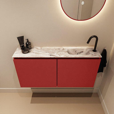 MONDIAZ TURE-DLUX Meuble toilette - 100cm - Fire - EDEN - vasque Glace - position droite - 1 trou de robinet