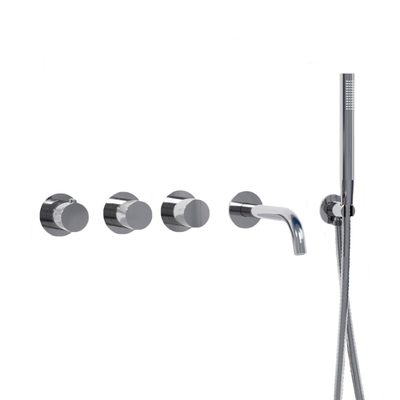 Fortifura Nebbio Badcombinatie-set - thermostaatkraan - wandaansluitbocht - met handdouchehouder - metalen doucheslang - staaf handdouche - uitloop - hoogglans chroom