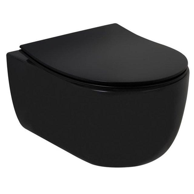 Plieger Kansas Toiletset - UP320 réservoir encastré - wc suspendu - compact - abattant wc mince - softclose - plaque de commande noire mate - boutons ronds - noir mat