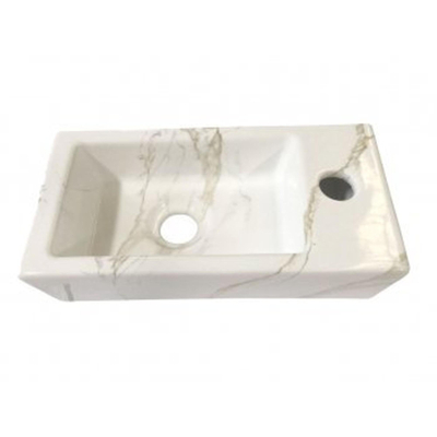 Wiesbaden mini-rhea ensemble de lavabo droit 36x18x9cm aspect marbre carrara blanc avec robinet lave-mains amador acier brossé