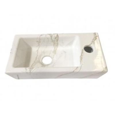 Wiesbaden mini-rhea ensemble de lave-mains links 36x18x9cm aspect marbre carrara blanc avec robinet de lave-mains amador en laiton brossé