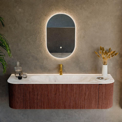 Mondiaz KURVE-DLUX Badkamermeubelset - 160x46x40cm - 1 lade - 2 deuren - wastafel solid surface - midden - 1 kraangat - Ruby