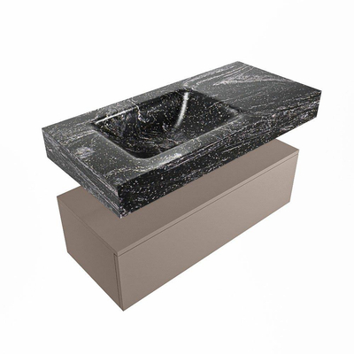 Mondiaz ALAN-DLUX Ensemble de meuble - 100cm - meuble Smoke mat - 1 tiroir - Lavabo Cloud Lava suspendu - vasque gauche - 1 trou de robinet
