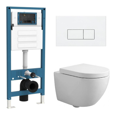 QeramiQ Dely Swirl Compact Toiletset - inbouwreservoir QeramiQ flush - 25mm zitting - kunststof bedieningsplaat glans wit - rechthoekige knoppen - glans wit