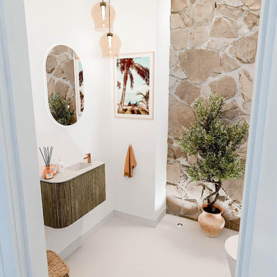 Mondiaz JOYA-DLUX 61.6cm toiletmeubel - ronding links kleur Dusk - Wastafel FAYE positie Rechts 1 kraangat kleur Ostra.