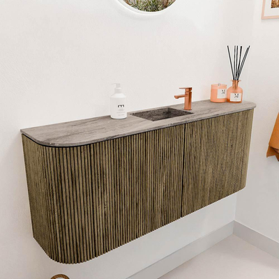 Mondiaz JOYA-DLUX 103.2cm toiletmeubel - ronding links en rechts kleur Dusk - Wastafel FAYE positie Midden 1 kraangat kleur Oza.