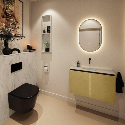 MONDIAZ TURE-DLUX Meuble toilette - 80cm - Oro - EDEN - vasque Opalo - position centrale - sans trou de robinet