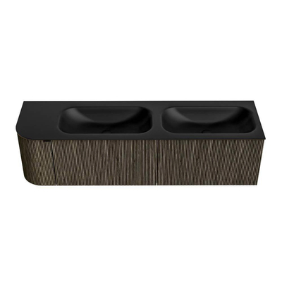 Mondiaz KURVE Ensemble de meuble de salle de bains - 165x46x40cm - 2 tiroir - 1 porte - lavabo solid surface - double / droite - 2 trous de robinet - Shadow