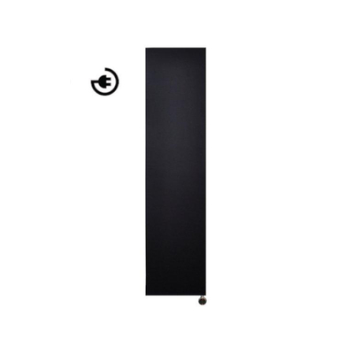 Sanicare electrische design radiator Denso 180 x 40 cm. mat zwart met thermostaat chroom (rechtsonder)