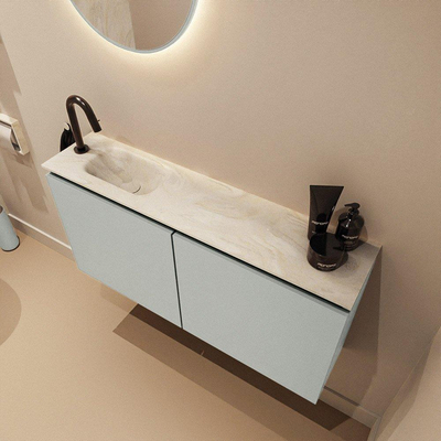 MONDIAZ TURE-DLUX 100cm toiletmeubel Greey. EDEN wastafel Ostra positie links. Met 1 kraangat.