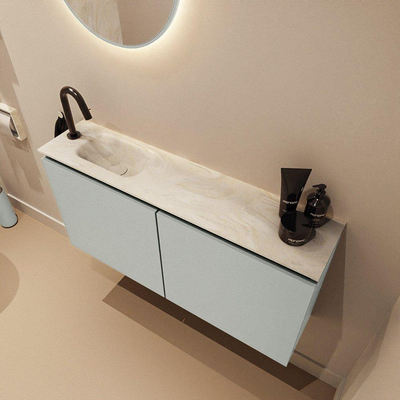 MONDIAZ TURE-DLUX Meuble toilette - 100cm - Greey - EDEN - vasque Ostra - position gauche - 1 trou de robinet